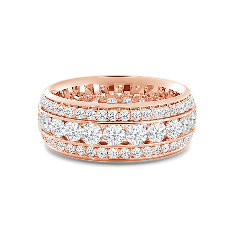 Channel Set Big and Small Diamond Eternity Ring (E+ VS+) with 18KT Rose Gold / Lab / 3 1/2 Cut Diamond in 14KT Rose Gold / Lab / 3 1/2 view 1
