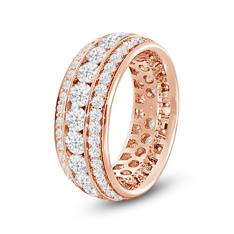 Channel Set Big and Small Diamond Eternity Ring (E+ VS+) with 18KT Rose Gold / Lab / 3 1/2 Cut Diamond in 14KT Rose Gold / Lab / 3 1/2 view 2
