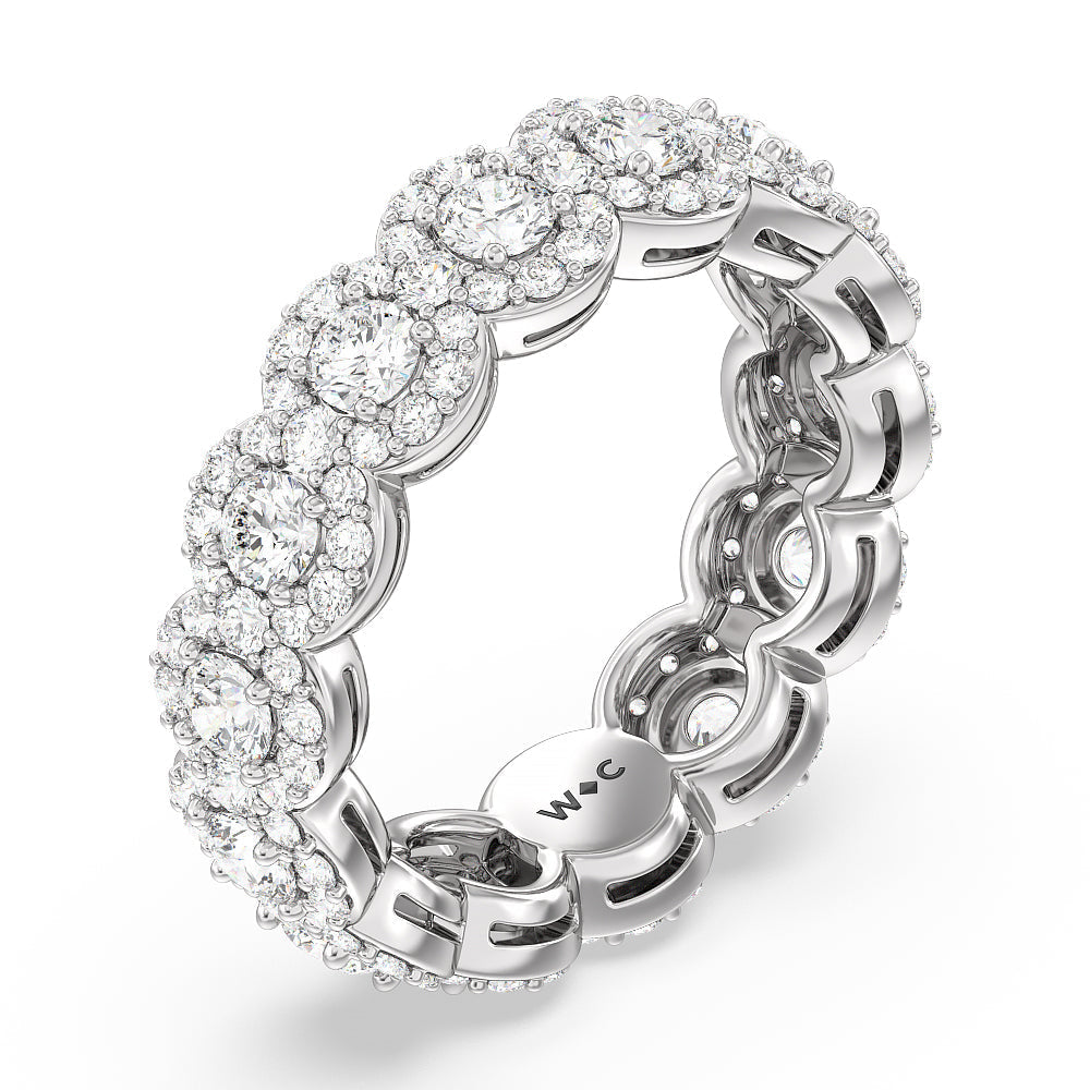 Round Halo Eternity Ring (E+ VS+) with Platinum / Lab / 3 3/8 Cut Diamond in 14KT Platinum / Lab / 3 3/8 view 2
