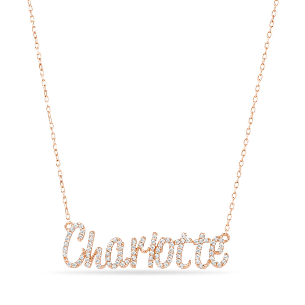 Personalized Name Necklace with Diamonds with 10 Cut Diamond in 14KT Rose Gold view 1
