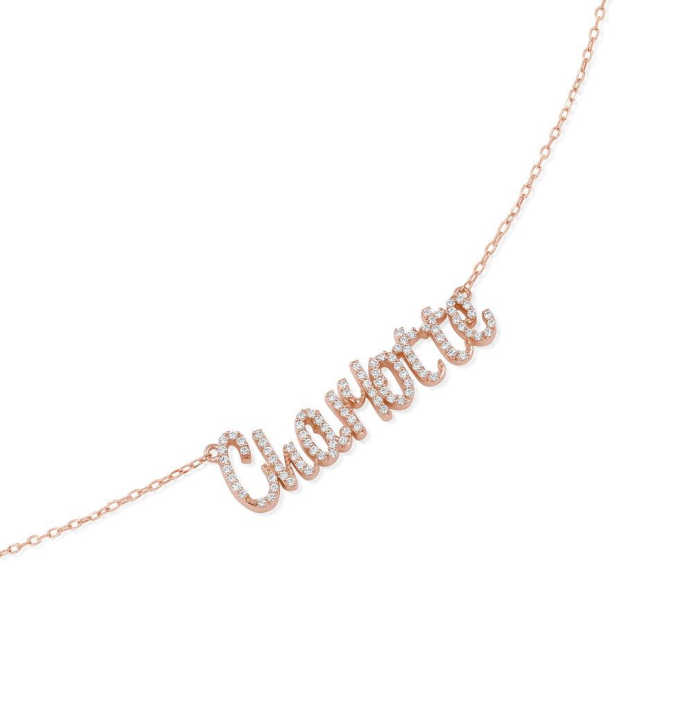 Personalized Name Necklace with Diamonds with 10 Cut Diamond in 14KT Rose Gold view 4
