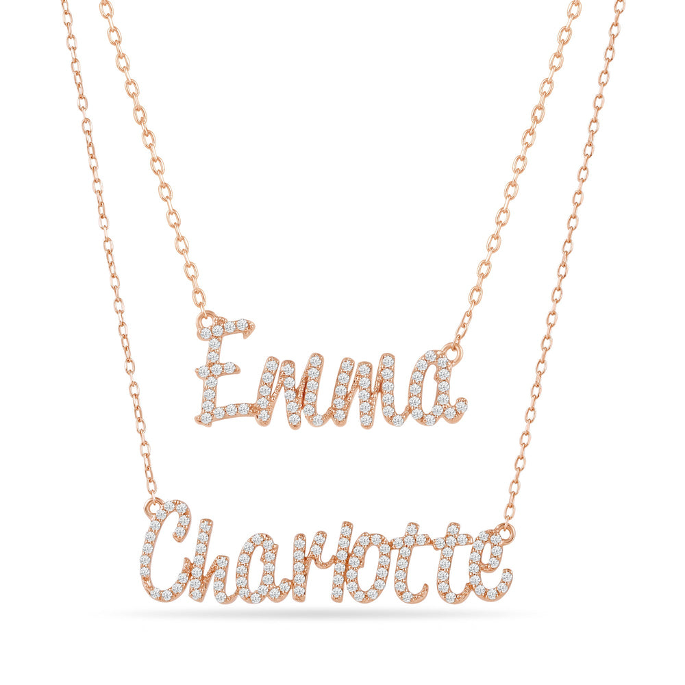 Personalized Name Necklace with Diamonds with 10 Cut Diamond in 14KT Rose Gold view 2
