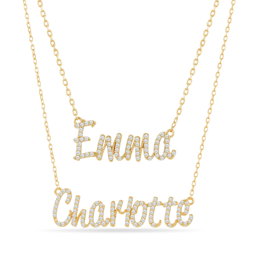 Personalized Name Necklace with Diamonds with 10 Cut Diamond in 14KT Yellow Gold view 2
