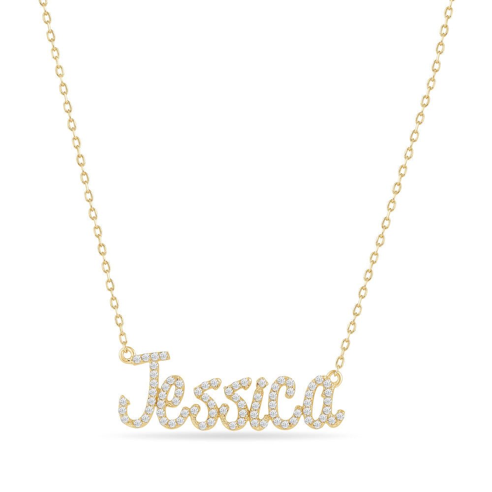 Personalized Name Necklace with Diamonds with 10 Cut Diamond in 14KT Yellow Gold view 1

