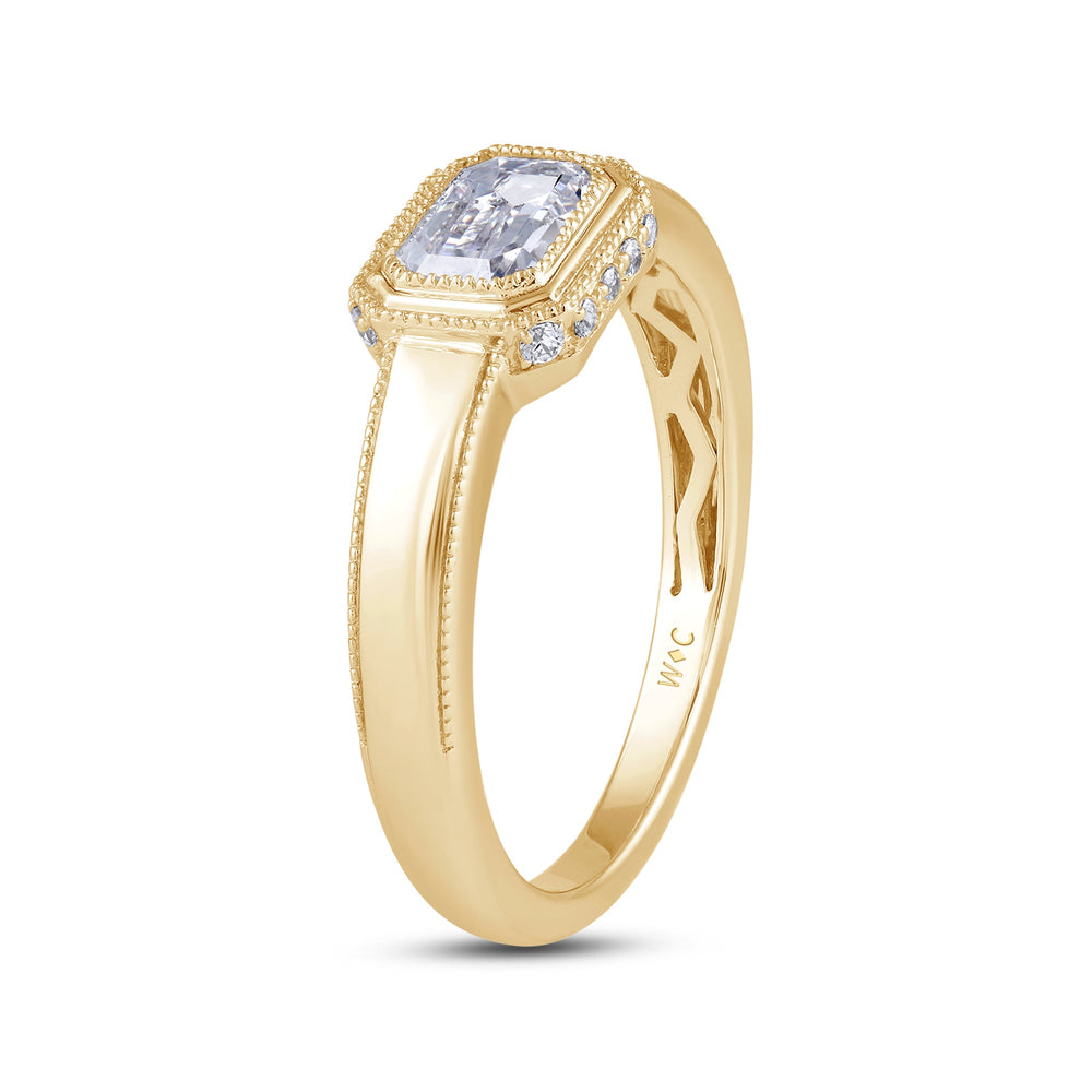 Vintage Bezel Hidden Halo Men's Engagement Ring with 18KT Yellow Gold / Lab / 1 1/10 Cut Diamond in 14KT Yellow Gold / Lab / 1 1/10 view 4
