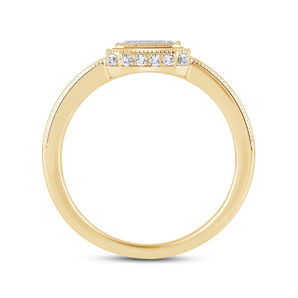 Vintage Bezel Hidden Halo Men's Engagement Ring with 18KT Yellow Gold / Lab / 1 1/10 Cut Diamond in 14KT Yellow Gold / Lab / 1 1/10 view 2
