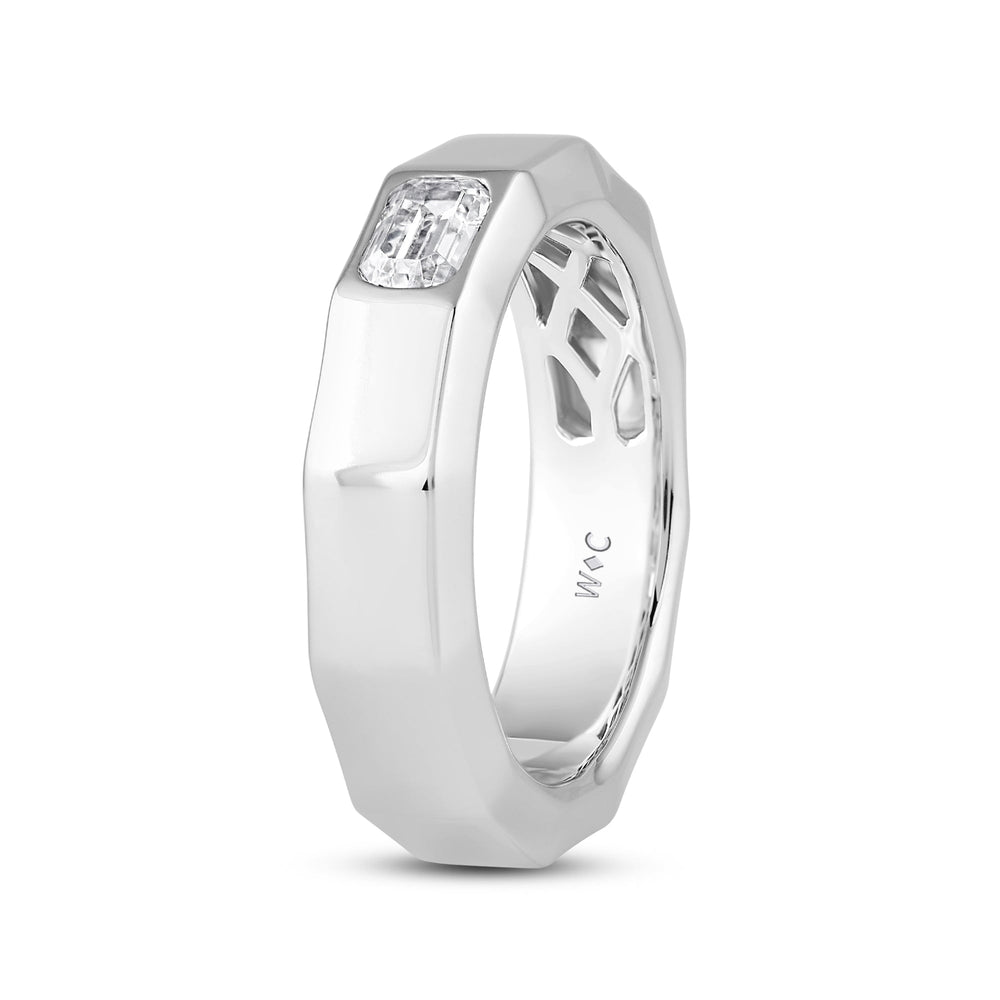 Faceted Bezel Men's Engagement Ring with Platinum / Lab / 1 1/2 Cut Diamond in 14KT Platinum / Lab / 1 1/2 view 4
