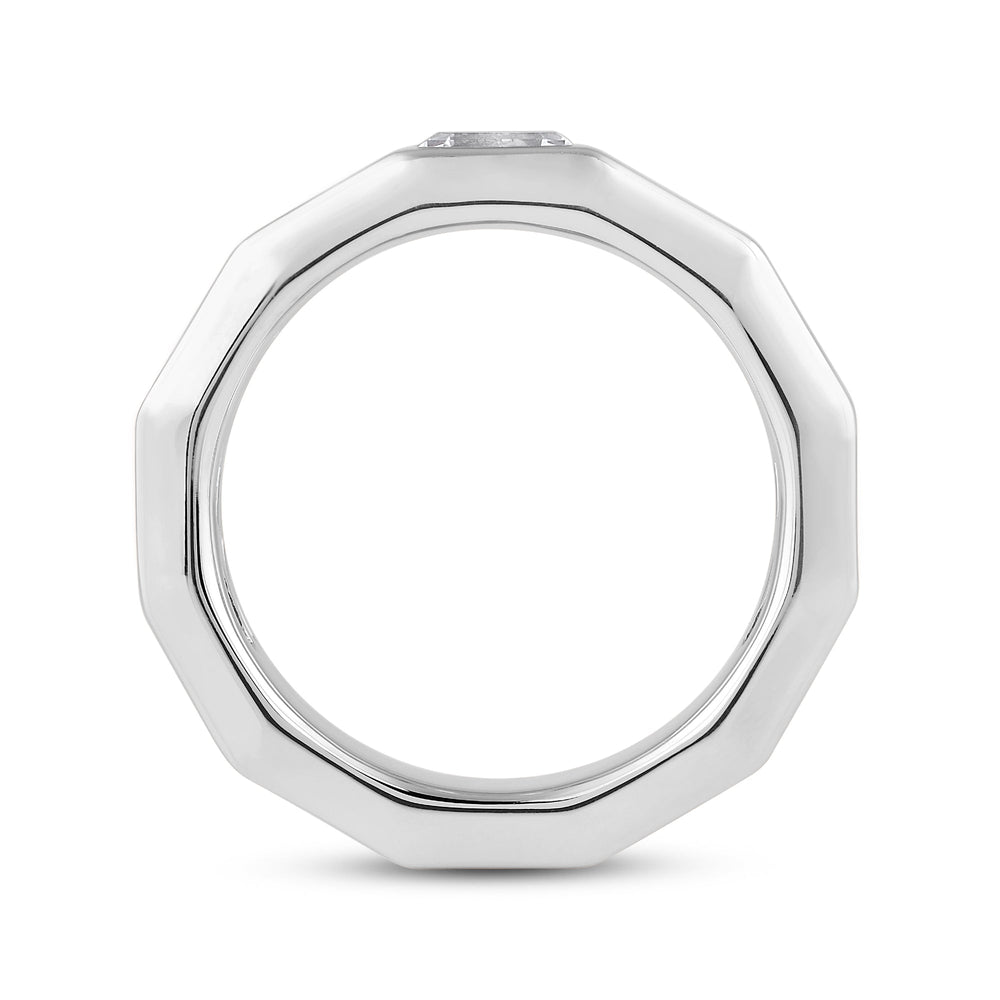 Faceted Bezel Men's Engagement Ring with Platinum / Lab / 1 1/2 Cut Diamond in 14KT Platinum / Lab / 1 1/2 view 2
