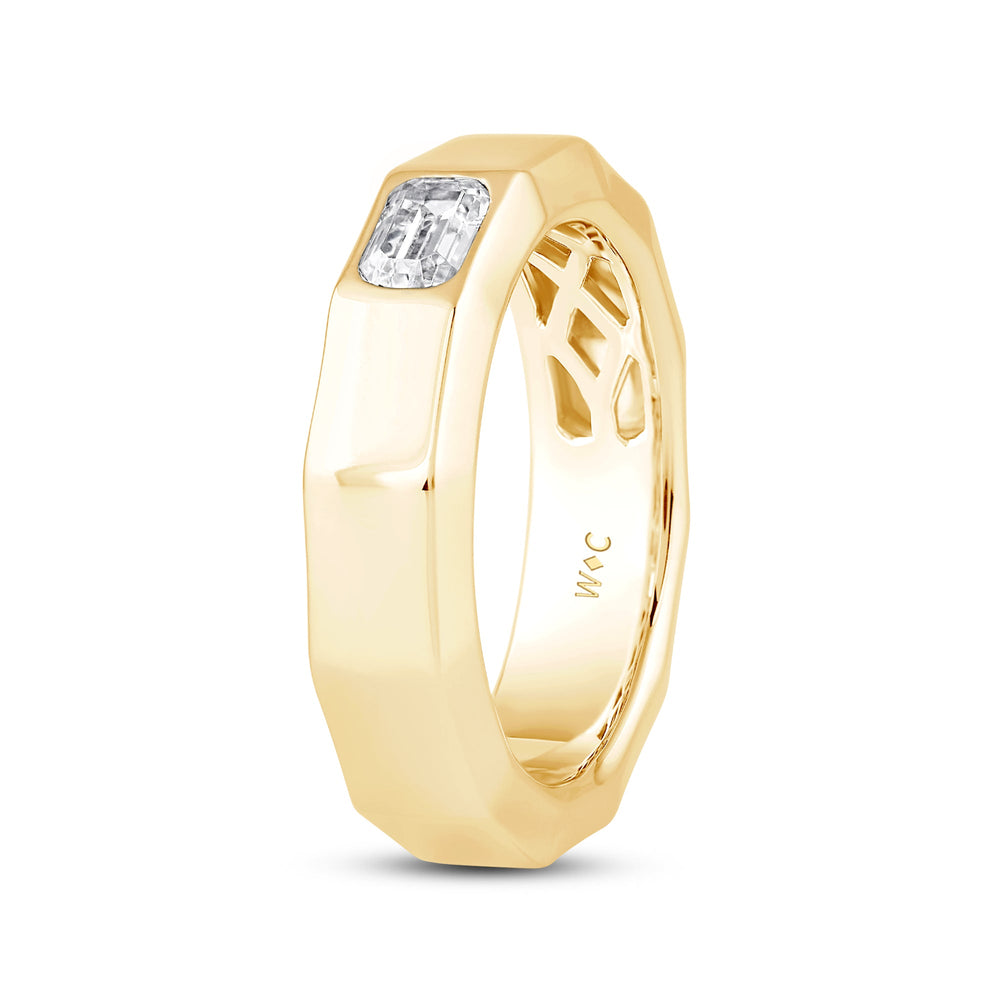 Faceted Bezel Men's Engagement Ring with 18KT Yellow Gold / Lab / 1 1/2 Cut Diamond in 14KT Yellow Gold / Lab / 1 1/2 view 4
