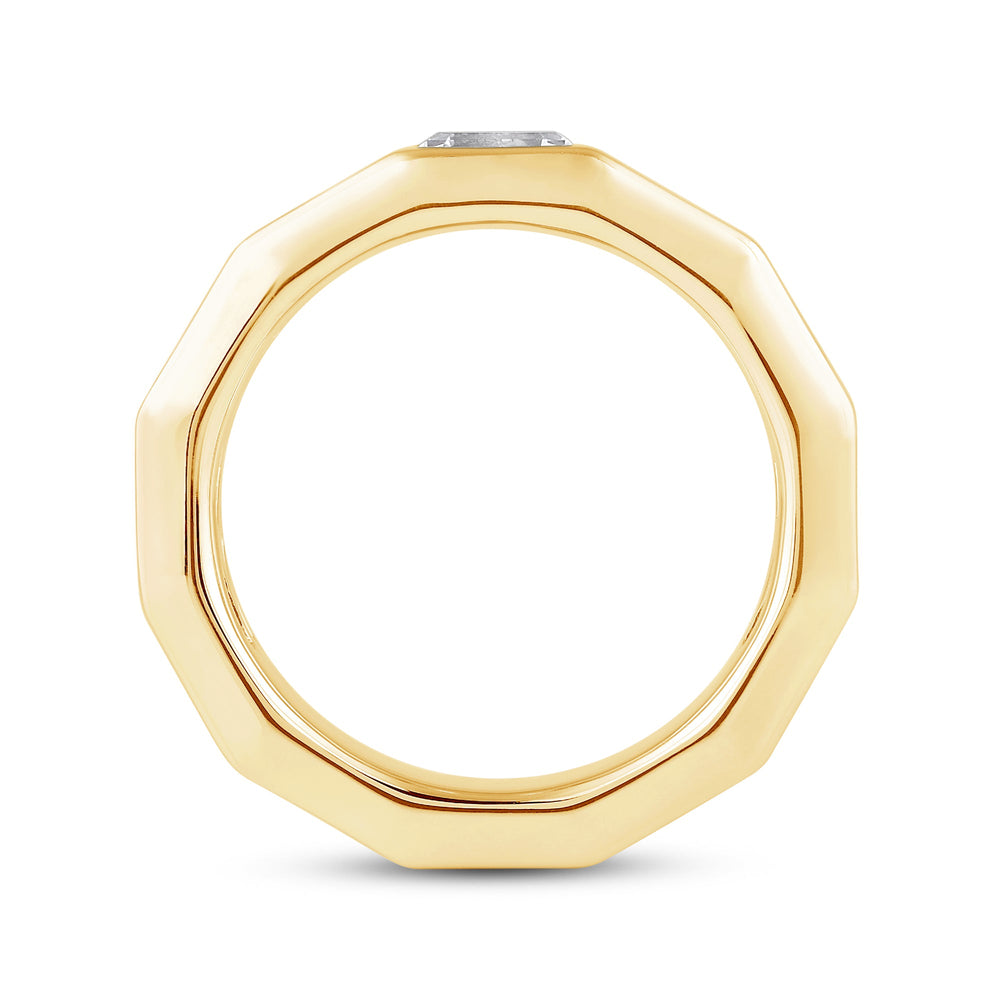 Faceted Bezel Men's Engagement Ring with 18KT Yellow Gold / Lab / 1 1/2 Cut Diamond in 14KT Yellow Gold / Lab / 1 1/2 view 2
