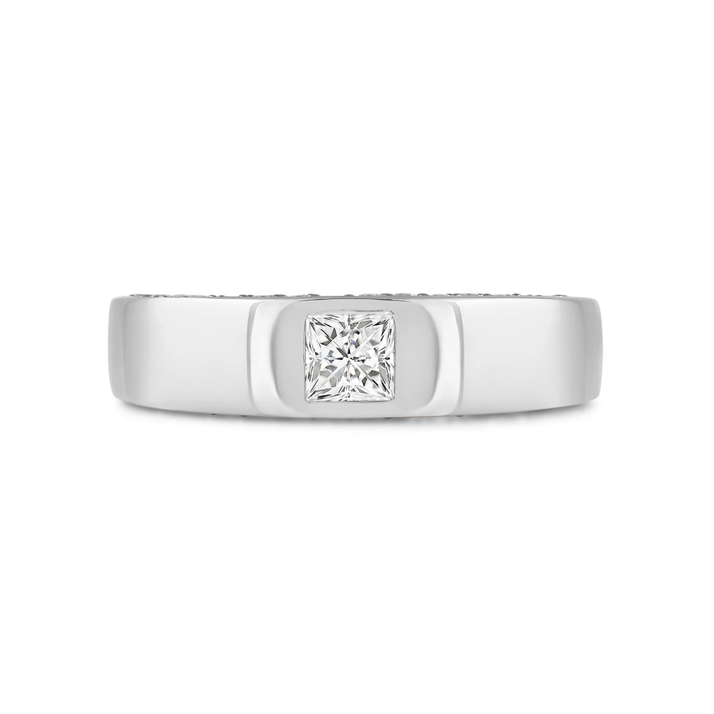 Classic Bezel Front Studded Men's Engagement Ring with Platinum / Lab / 1 5/8 Cut Diamond in 14KT Platinum / Lab / 1 5/8 view 1

