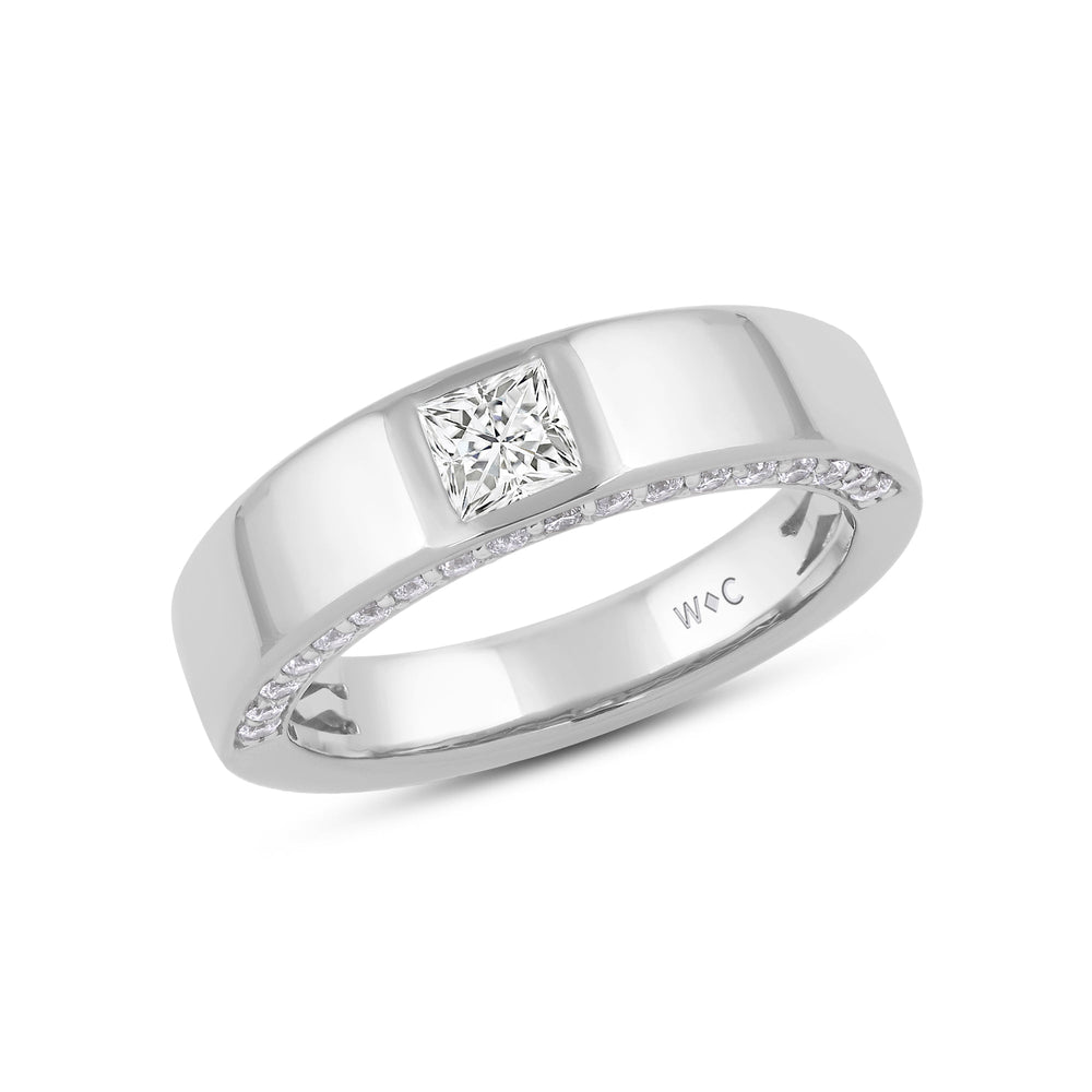 Classic Bezel Front Studded Men's Engagement Ring with Platinum / Lab / 1 5/8 Cut Diamond in 14KT Platinum / Lab / 1 5/8 view 3

