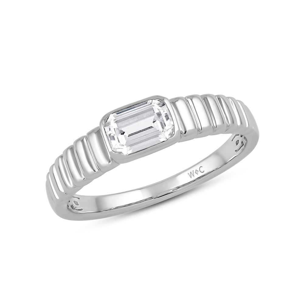Ribbed Shank Bezel Men's Engagement Ring with Platinum / Lab / 1 1/2 Cut Diamond in 14KT Platinum / Lab / 1 1/2 view 3
