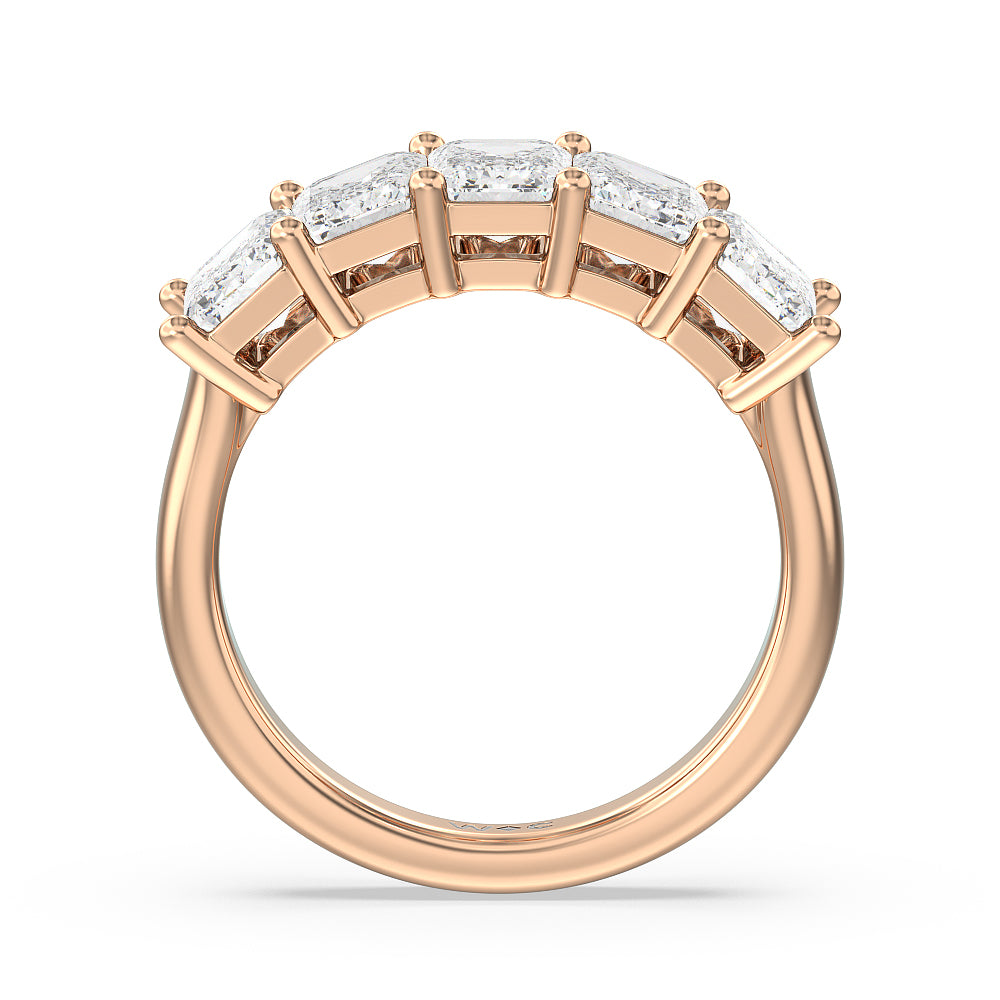 Five Stone Emerald Cut Diamond Ring (F/G SI+) with 18KT Rose Gold / Natural / 4 Cut Diamond in 14KT Rose Gold / Natural / 4 view 3
