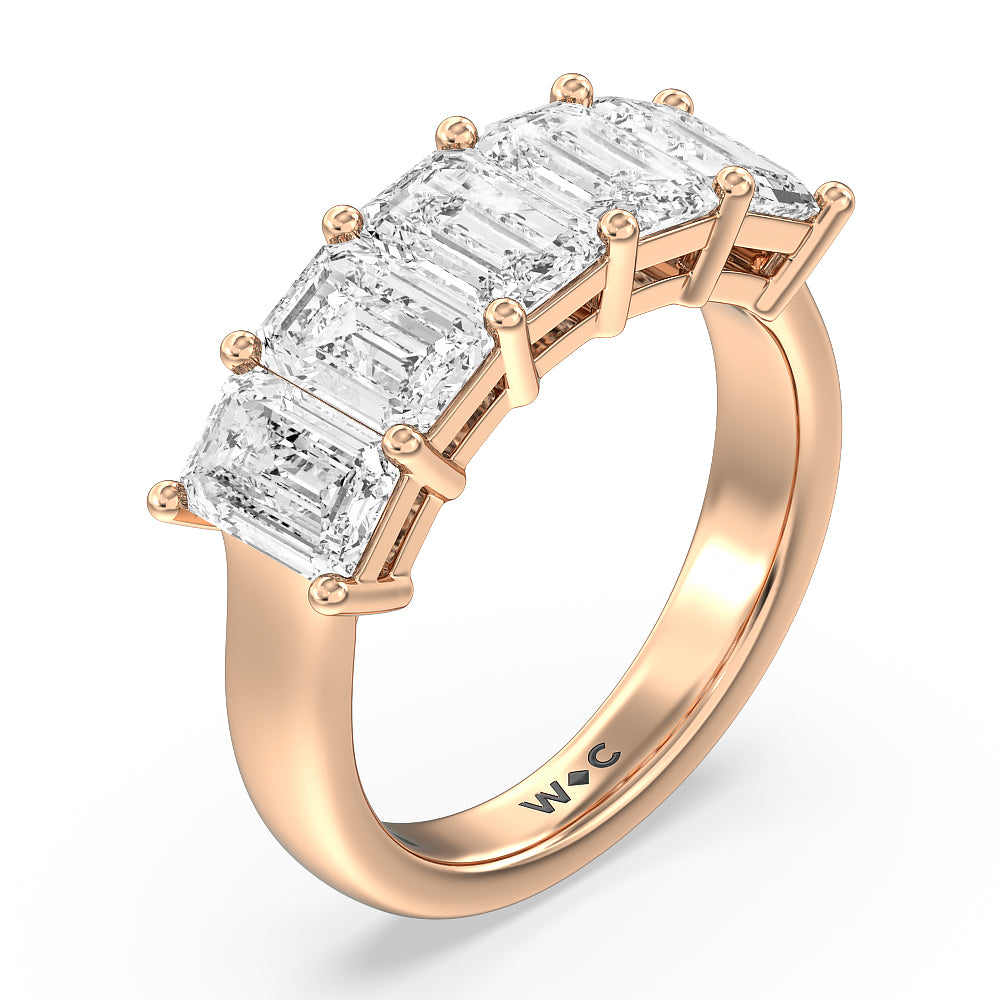 Five Stone Emerald Cut Diamond Ring (F/G SI+) with 18KT Rose Gold / Natural / 4 Cut Diamond in 14KT Rose Gold / Natural / 4 view 2
