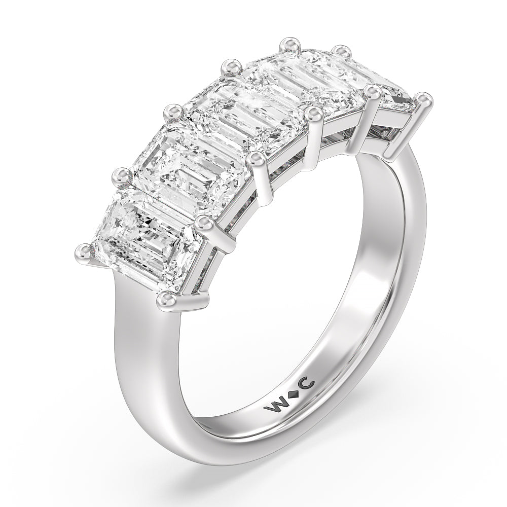Five Stone Emerald Cut Diamond Ring (F/G SI+) with Platinum / Natural / 4 Cut Diamond in 14KT Platinum / Natural / 4 view 2
