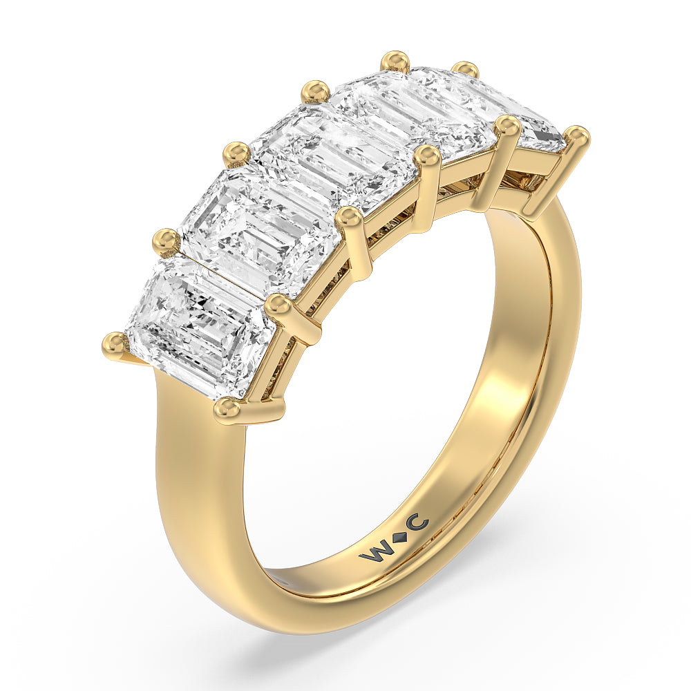 Five Stone Emerald Cut Diamond Ring (F/G SI+) with 18KT Yellow Gold / Natural / 4 Cut Diamond in 14KT Yellow Gold / Natural / 4 view 2
