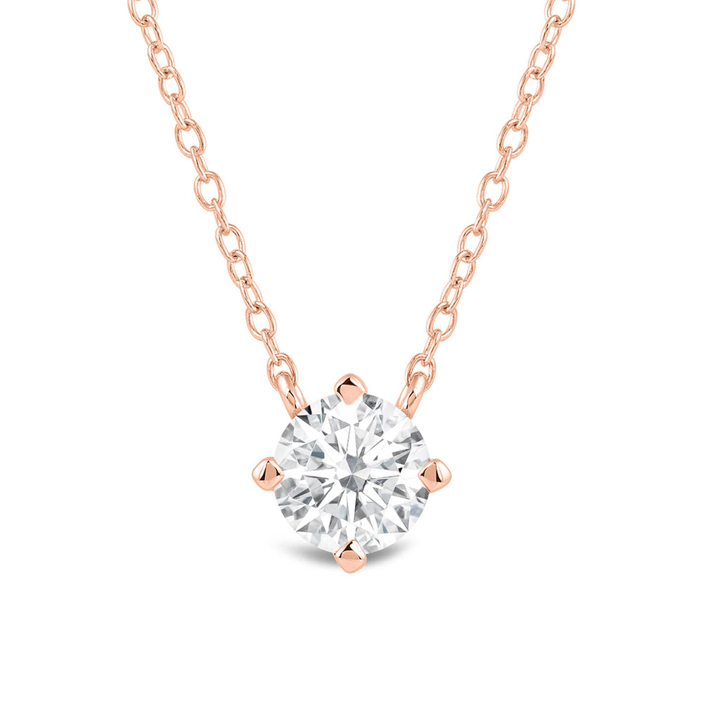 Kite Set Round Lab Created Diamond Solitaire Pendant with Round Cut Diamond in 14KT Rose Gold view 2
