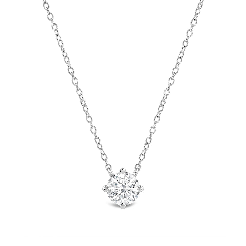Kite Set Round Lab Created Diamond Solitaire Pendant with Round Cut Diamond in 14KT White Gold view 1

