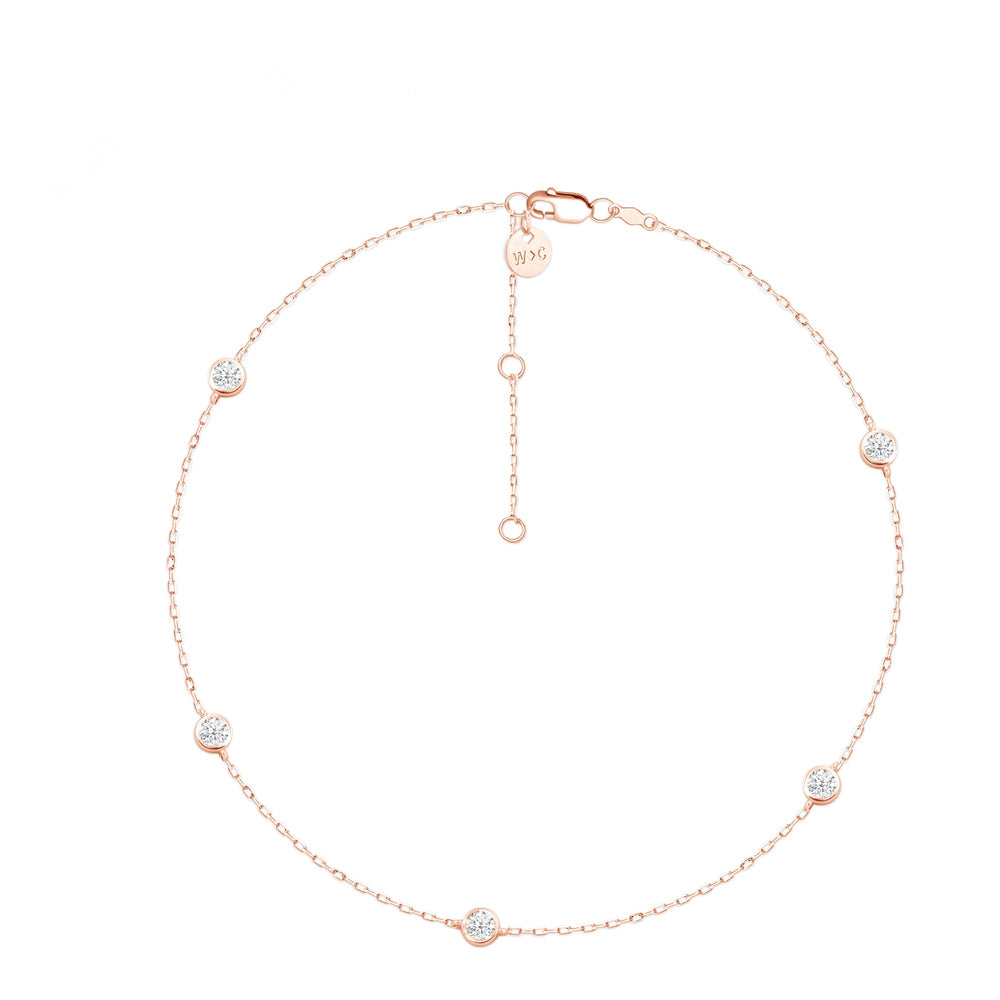 Five Stone Station Diamond Necklace with 14KT Rose Gold / Lab / 1/2 Cut Diamond in 14KT Rose Gold / Lab / 1/2 view 3
