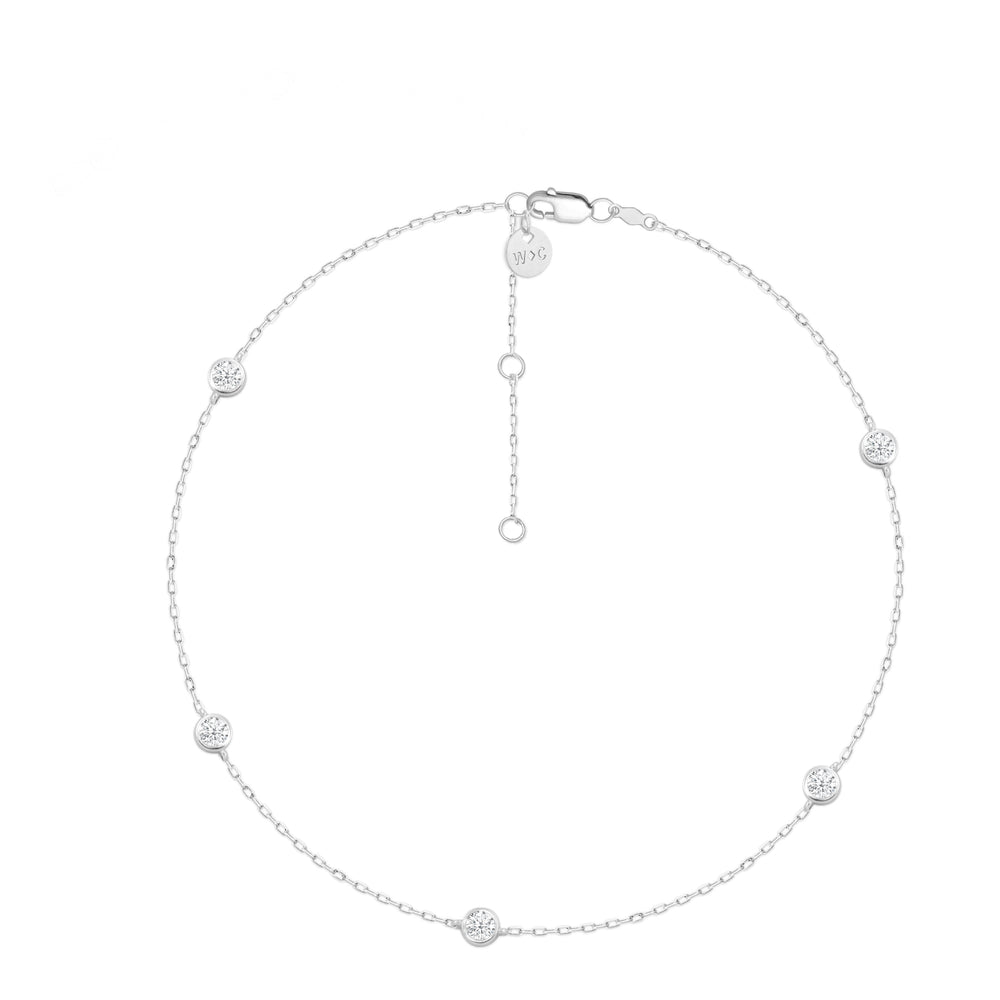 Five Stone Station Diamond Necklace with 14KT White Gold / Lab / 1/2 Cut Diamond in 14KT White Gold / Lab / 1/2 view 4
