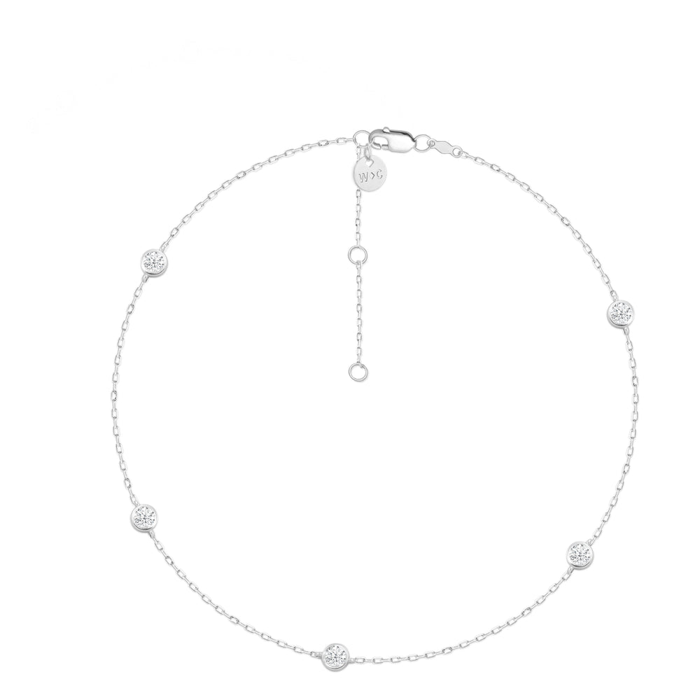 Five Stone Station Diamond Necklace with 14KT White Gold / Lab / 1 Cut Diamond in 14KT White Gold / Lab / 1 view 3
