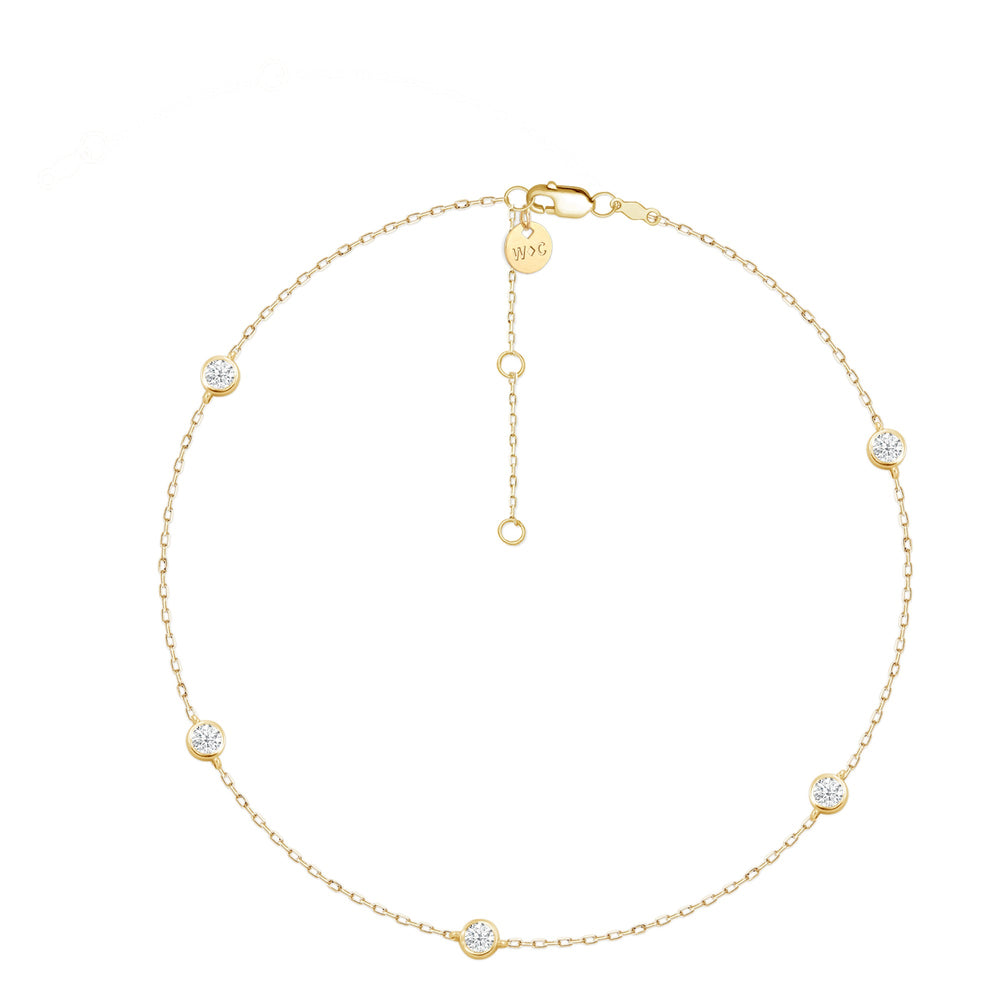 Five Stone Station Diamond Necklace with 14KT Yellow Gold / Lab / 1 Cut Diamond in 14KT Yellow Gold / Lab / 1 view 3

