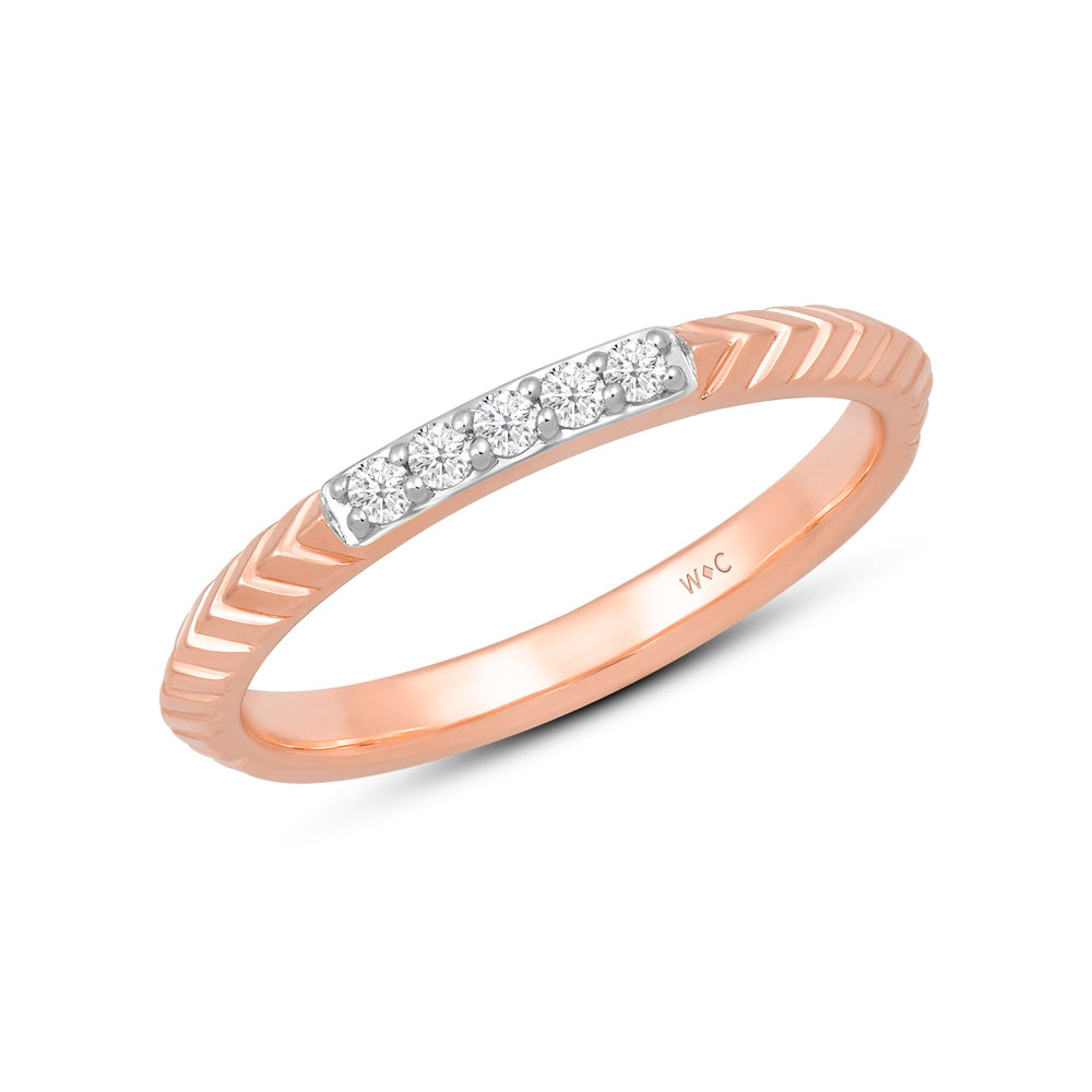 Slim Textured Diamond Ring with 14KT Rose Gold / Lab / 1/10 Cut Diamond in 14KT Rose Gold / Lab / 1/10 view 3
