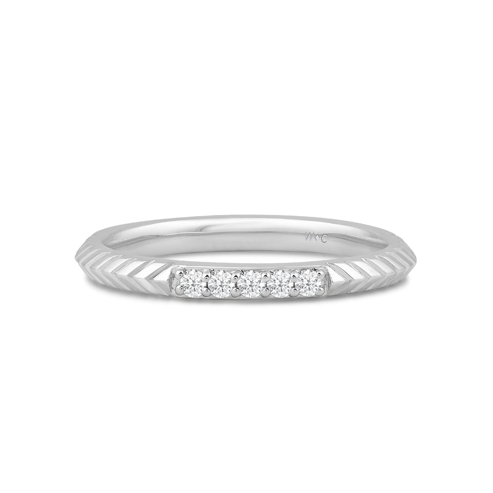 Slim Textured Diamond Ring with 14KT White Gold / Lab / 1/10 Cut Diamond in 14KT White Gold / Lab / 1/10 view 1
