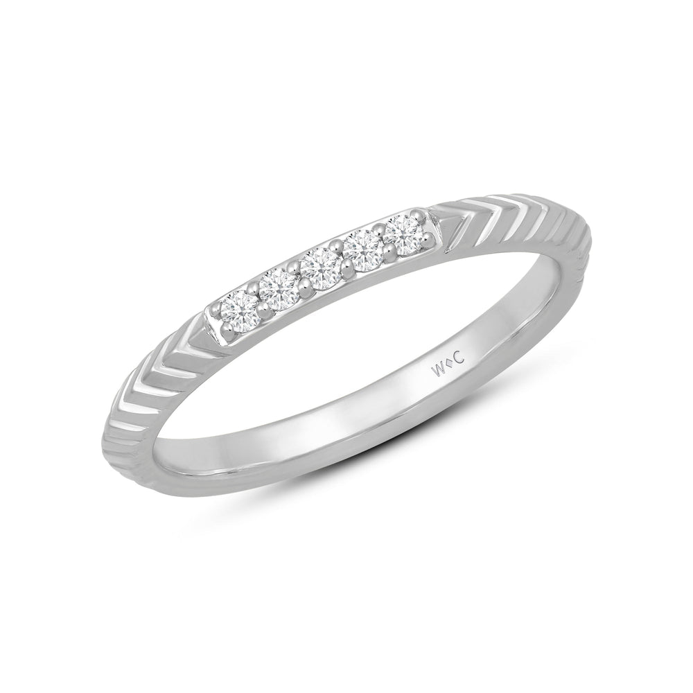 Slim Textured Diamond Ring with 14KT White Gold / Lab / 1/10 Cut Diamond in 14KT White Gold / Lab / 1/10 view 3
