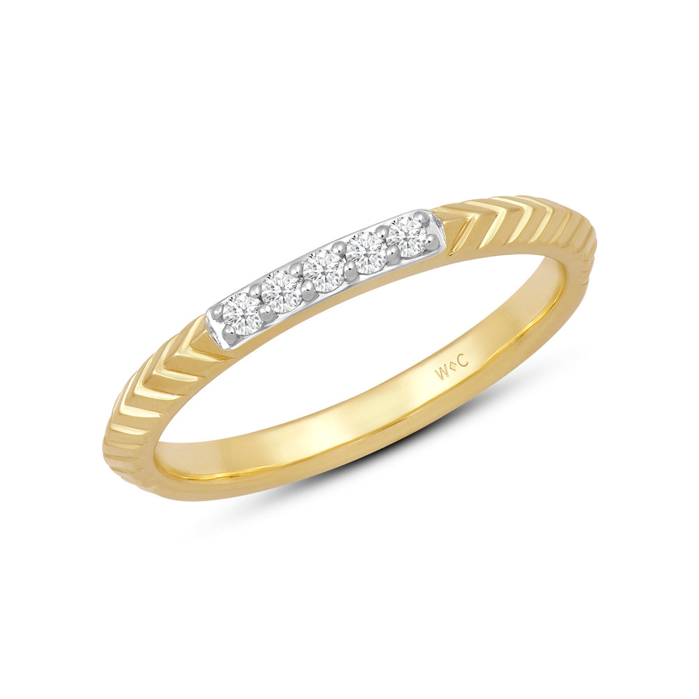 Slim Textured Diamond Ring with 14KT Yellow Gold / Lab / 1/10 Cut Diamond in 14KT Yellow Gold / Lab / 1/10 view 3
