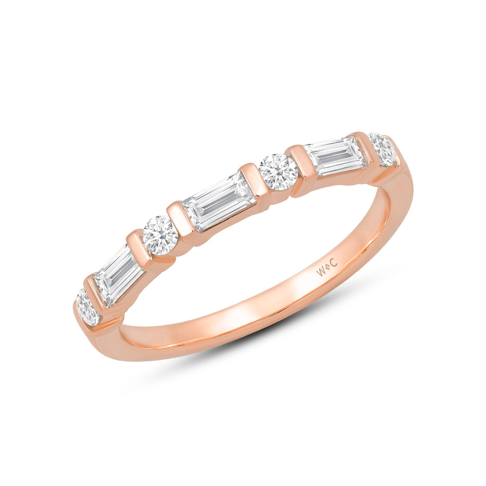Baguette Bar Set Slim Diamond Fashion Ring with 14KT Rose Gold / Lab / 1/2 Cut Diamond in 14KT Rose Gold / Lab / 1/2 view 3
