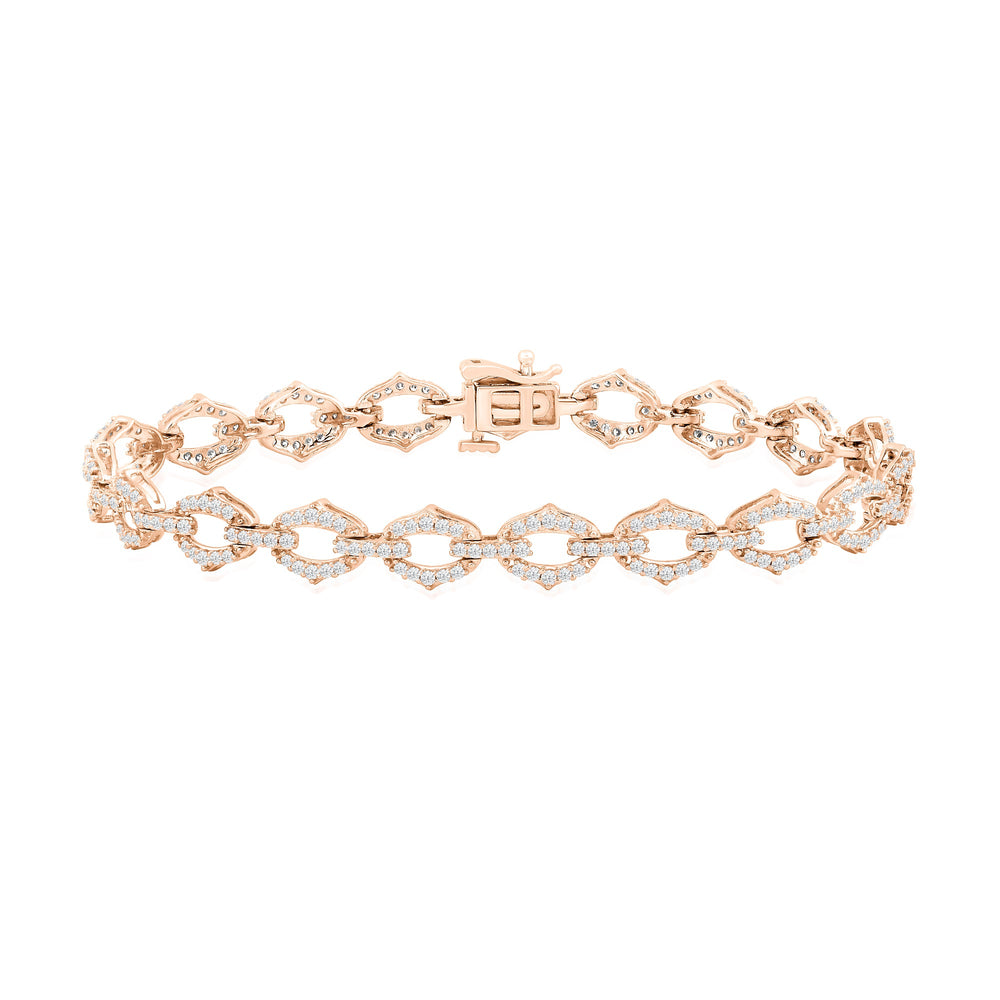 Diamond Studded Linked Bracelet with Lab Cut Diamond in 14KT Rose Gold view 1
