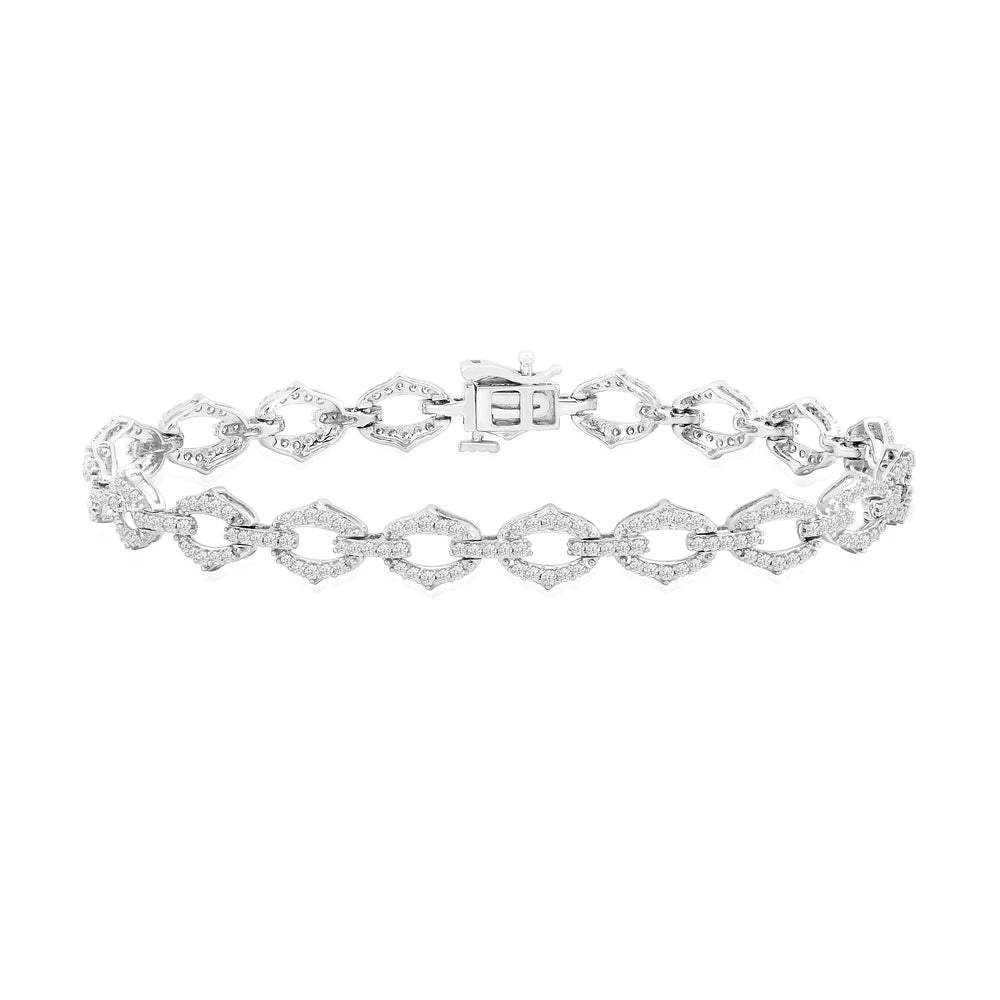 Diamond Studded Linked Bracelet with Lab Cut Diamond in 14KT White Gold view 1
