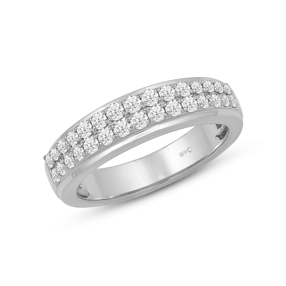 Two Row Pave Classic Diamond Ring with 14KT White Gold / Lab / 1/2 Cut Diamond in 14KT White Gold / Lab / 1/2 view 3
