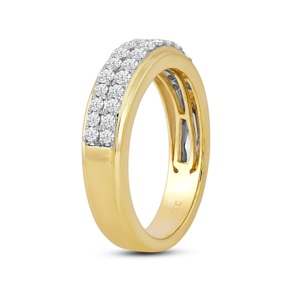 Two Row Pave Classic Diamond Ring with 14KT Yellow Gold / Lab / 1/2 Cut Diamond in 14KT Yellow Gold / Lab / 1/2 view 4
