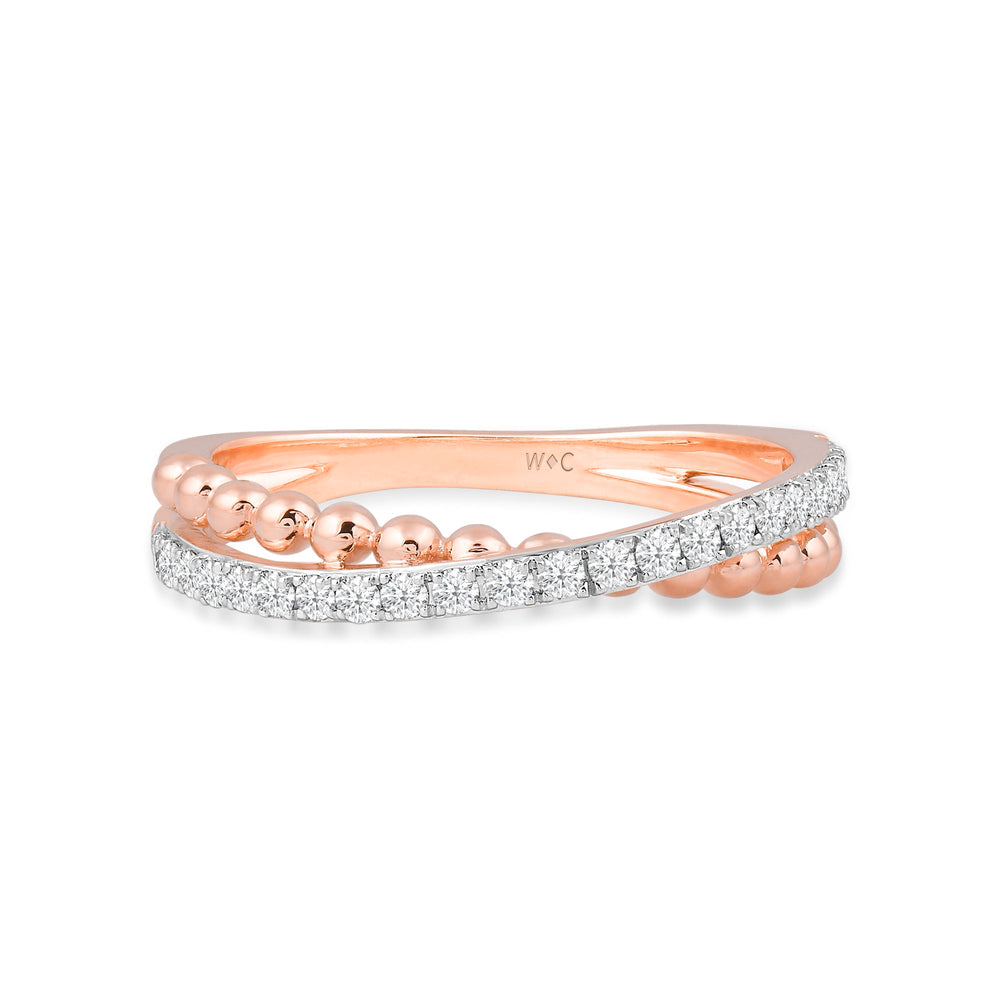 Beads and Diamond Crossover Fashion Ring with 14KT Rose Gold / Lab / 1/4 Cut Diamond in 14KT Rose Gold / Lab / 1/4 view 1
