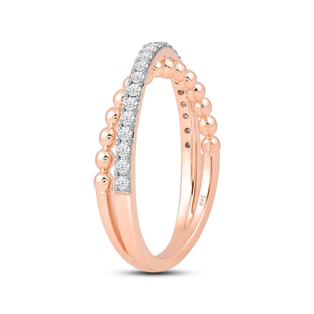 Beads and Diamond Crossover Fashion Ring with 14KT Rose Gold / Lab / 1/4 Cut Diamond in 14KT Rose Gold / Lab / 1/4 view 4
