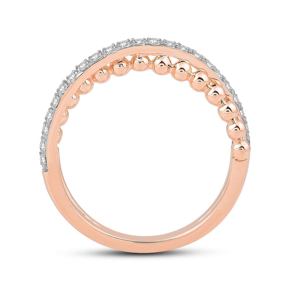 Beads and Diamond Crossover Fashion Ring with 14KT Rose Gold / Lab / 1/4 Cut Diamond in 14KT Rose Gold / Lab / 1/4 view 2
