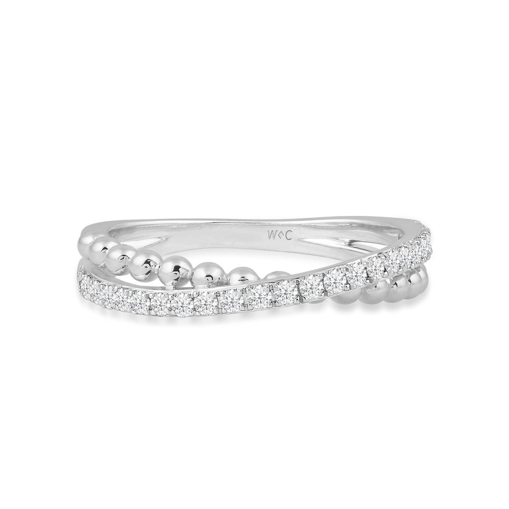 Beads and Diamond Crossover Fashion Ring with 14KT White Gold / Lab / 1/4 Cut Diamond in 14KT White Gold / Lab / 1/4 view 1

