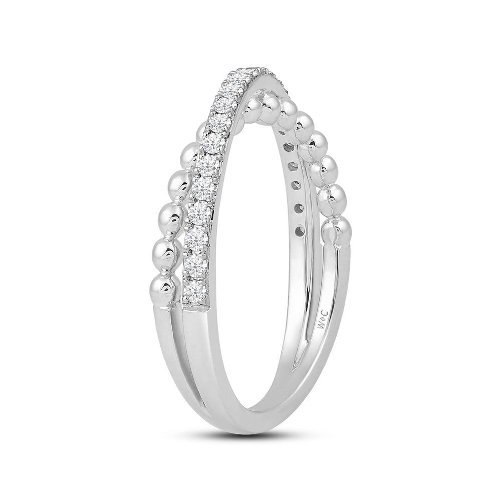 Beads and Diamond Crossover Fashion Ring with 14KT White Gold / Lab / 1/4 Cut Diamond in 14KT White Gold / Lab / 1/4 view 4
