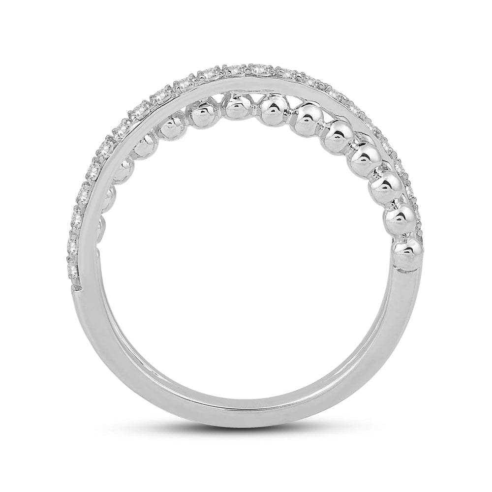 Beads and Diamond Crossover Fashion Ring with 14KT White Gold / Lab / 1/4 Cut Diamond in 14KT White Gold / Lab / 1/4 view 2
