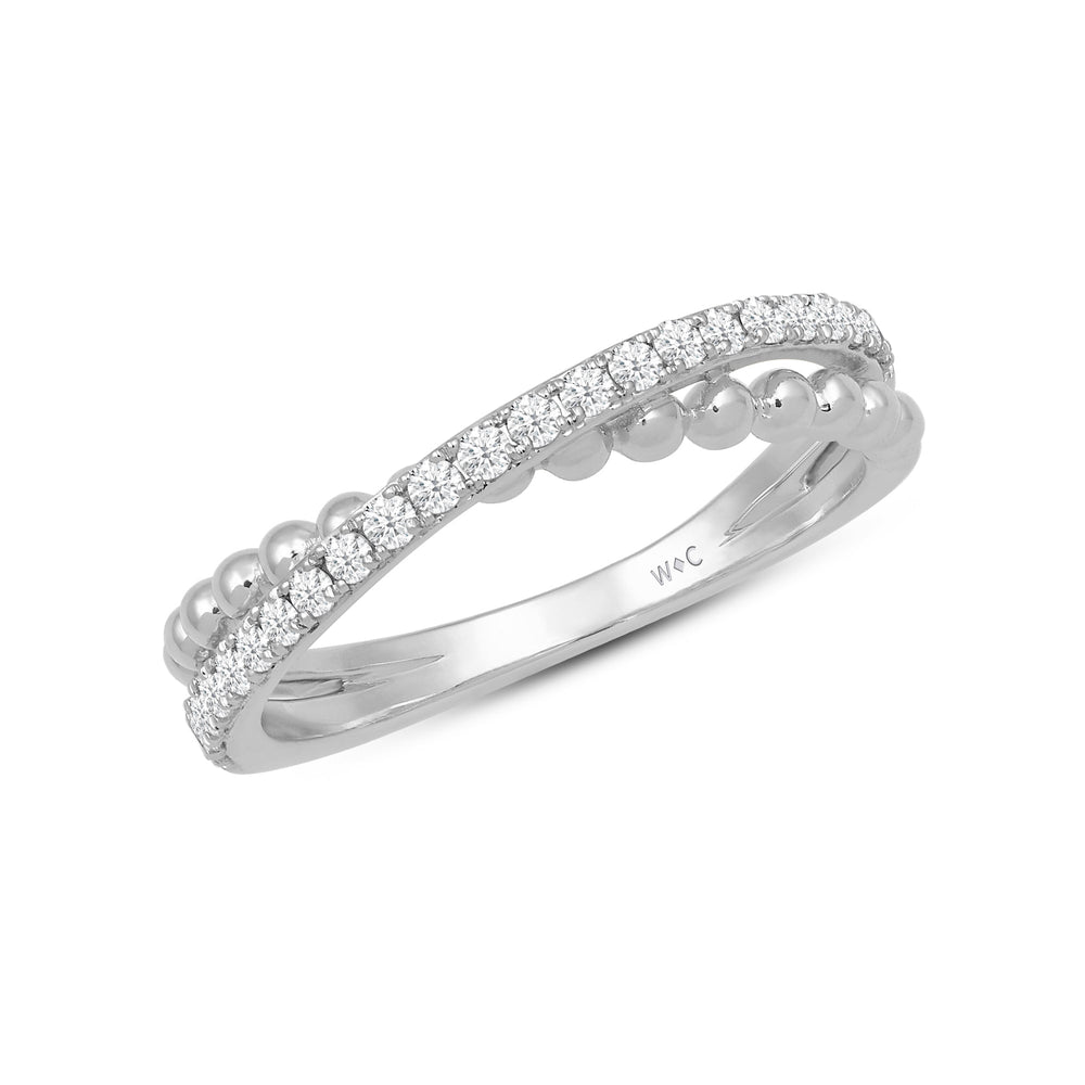 Beads and Diamond Crossover Fashion Ring with 14KT White Gold / Lab / 1/4 Cut Diamond in 14KT White Gold / Lab / 1/4 view 3
