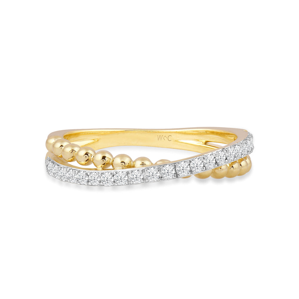 Beads and Diamond Crossover Fashion Ring with 14KT Yellow Gold / Lab / 1/4 Cut Diamond in 14KT Yellow Gold / Lab / 1/4 view 1
