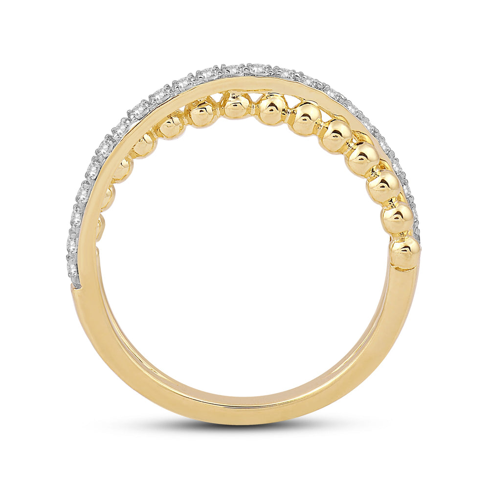 Beads and Diamond Crossover Fashion Ring with 14KT Yellow Gold / Lab / 1/4 Cut Diamond in 14KT Yellow Gold / Lab / 1/4 view 2
