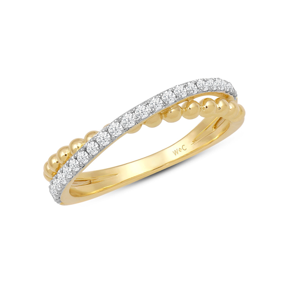 Beads and Diamond Crossover Fashion Ring with 14KT Yellow Gold / Lab / 1/4 Cut Diamond in 14KT Yellow Gold / Lab / 1/4 view 3
