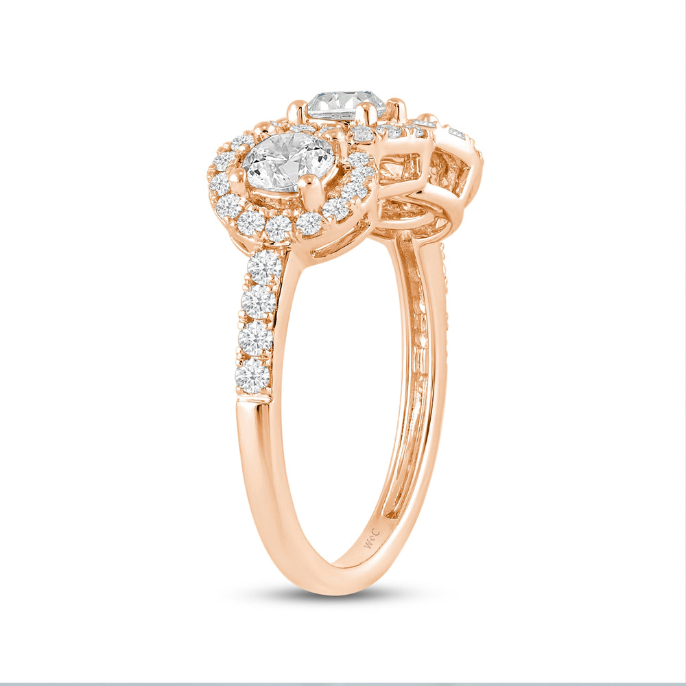Three Stone Crossover Diamond Halo Ring with 14KT Rose Gold / Lab / 1 1/8 Cut Diamond in 14KT Rose Gold / Lab / 1 1/8 view 4
