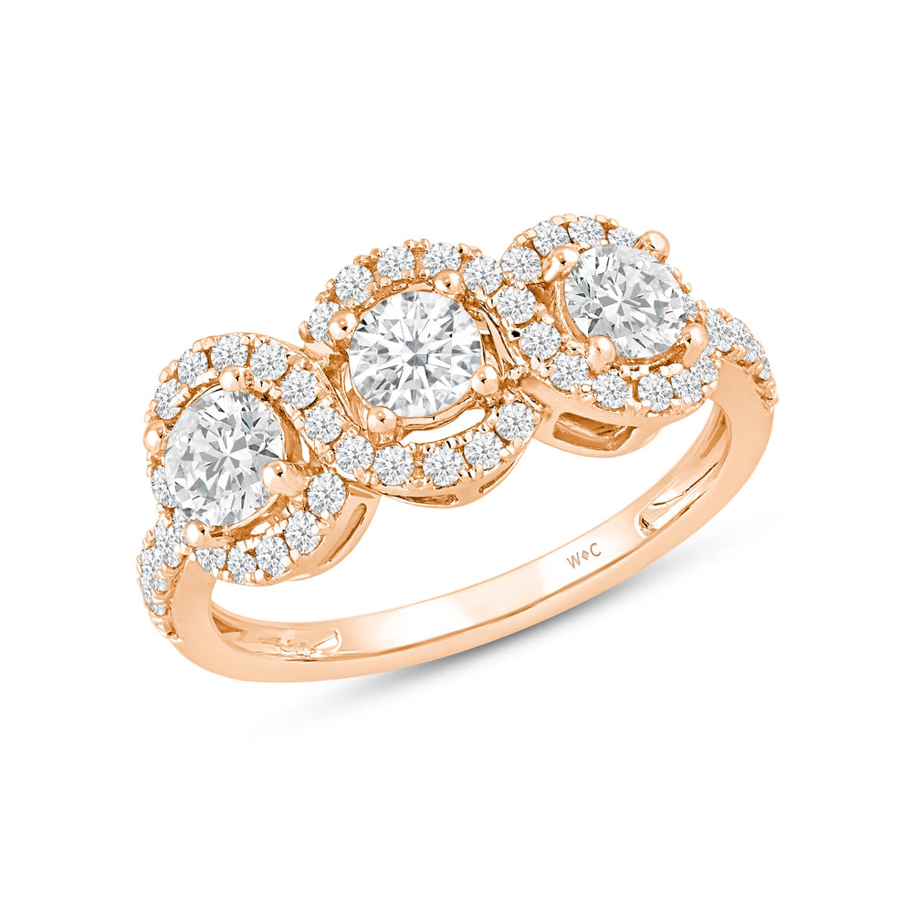 Three Stone Crossover Diamond Halo Ring with 14KT Rose Gold / Lab / 1 1/8 Cut Diamond in 14KT Rose Gold / Lab / 1 1/8 view 3

