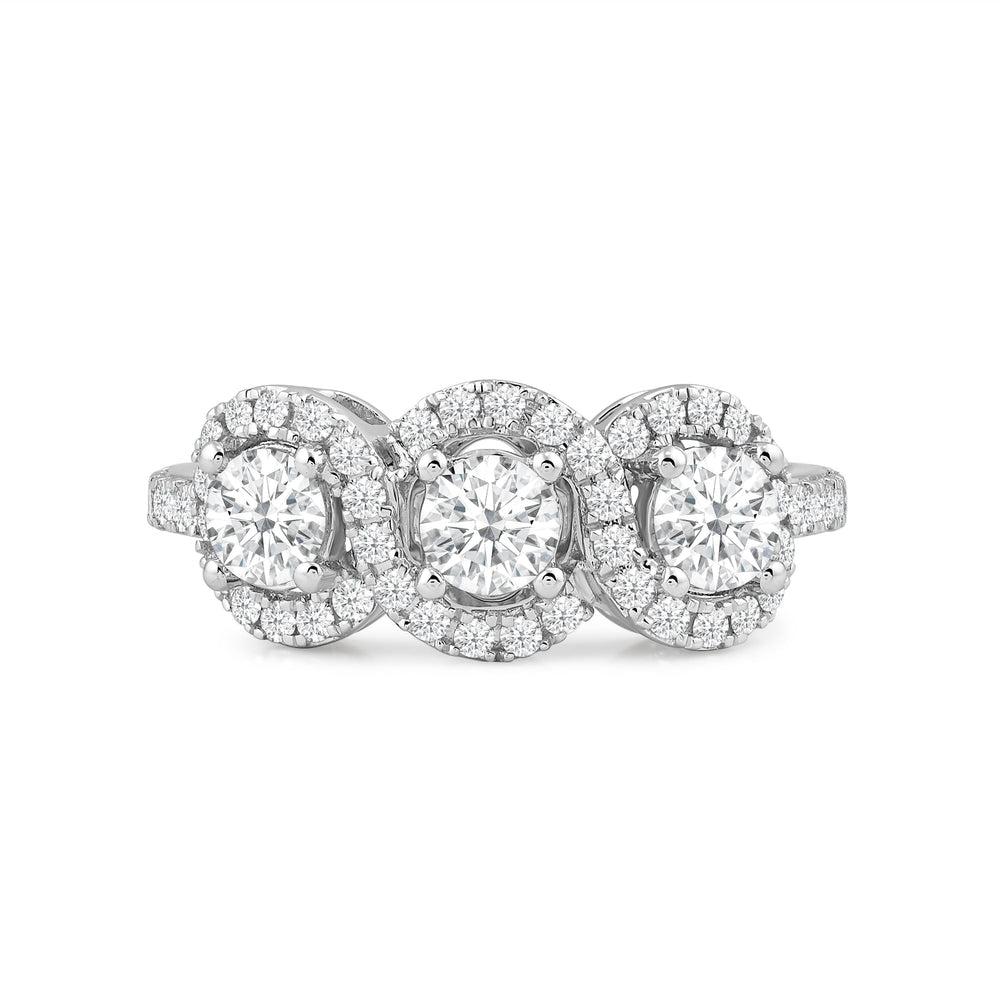 Three Stone Crossover Diamond Halo Ring with 14KT White Gold / Lab / 1 1/8 Cut Diamond in 14KT White Gold / Lab / 1 1/8 view 1
