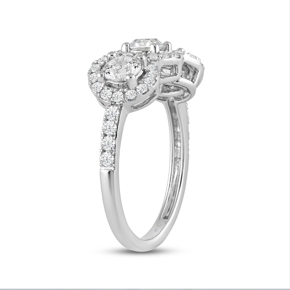 Three Stone Crossover Diamond Halo Ring with 14KT White Gold / Lab / 1 1/8 Cut Diamond in 14KT White Gold / Lab / 1 1/8 view 4
